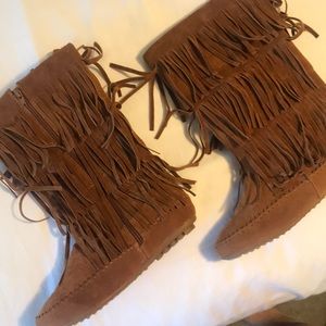 Faux suede fringe boots